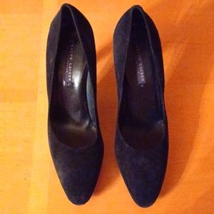 🎈🎈🎈RALPH LAUREN PURPLE L COLL.GENUINE SUEDE LEATHER HEELS SIZE 8.5 3 1/2 HEEL